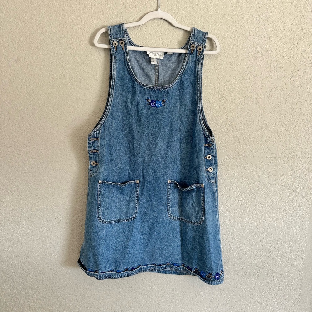 Denim Sleeveless Dress with Embroidery